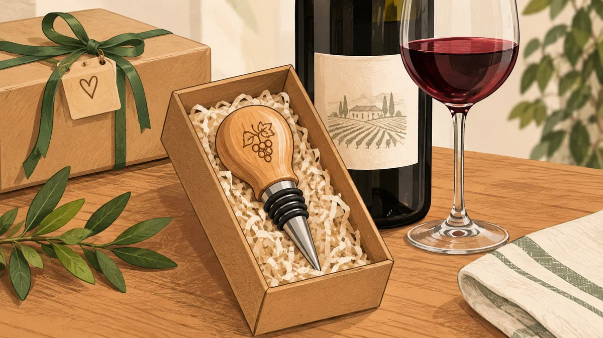 Bouchon de vin en bois et liège présenté sur une table conviviale