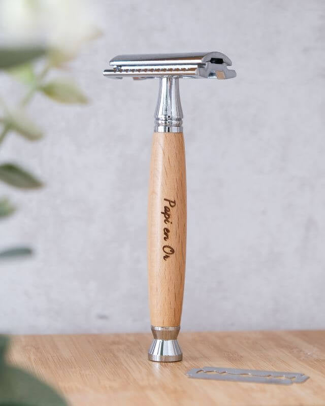 Rasoir de Sûreté à Personnaliser - My Bambou avec manche en bois naturel et tête en alliage de zinc.