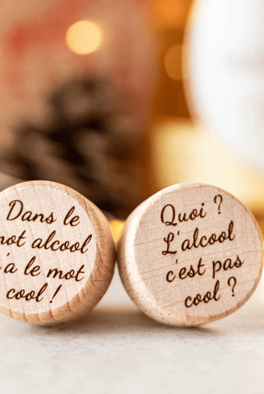 Duo de Bouchons Bouteille de Vin "Quoi l'alcool c'est pas cool" - My Bambou
