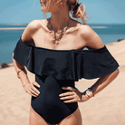 Maillot de Bain Menstruel Noir une Pièce Collerette + 1 Pochette de Rangement - My Bambou - My Bambou