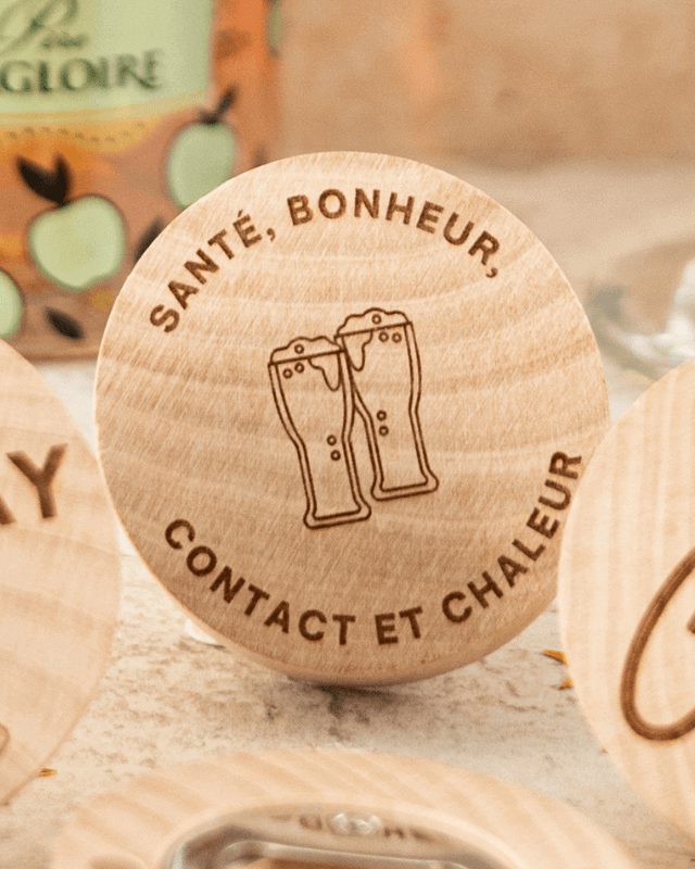 Décapsuleur Rond Personnalisé "Santé, Bonheur, Contact & Chaleur" - My Bambou - My Bambou