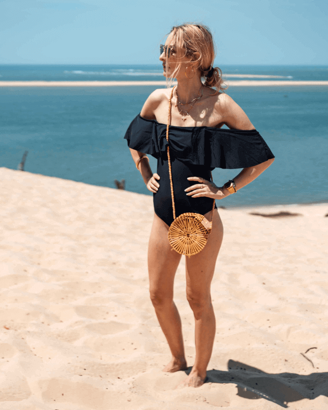 Maillot de Bain Menstruel Noir une Pièce Collerette + 1 Pochette de Rangement - My Bambou - My Bambou