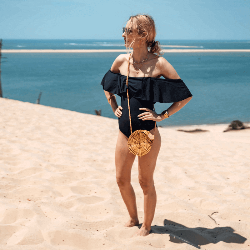 Maillot de Bain Menstruel Noir une Pièce Collerette + 1 Pochette de Rangement - My Bambou - My Bambou