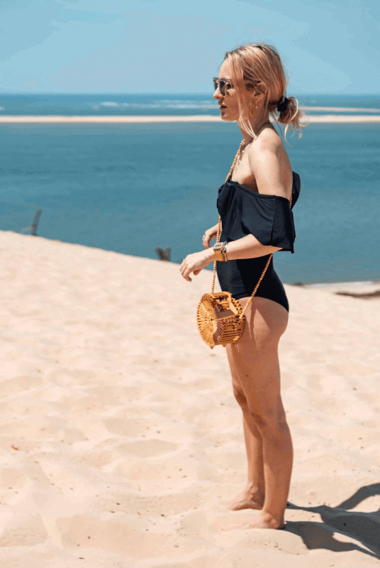 Maillot de Bain Menstruel Noir une Pièce Collerette + 1 Pochette de Rangement - My Bambou - My Bambou