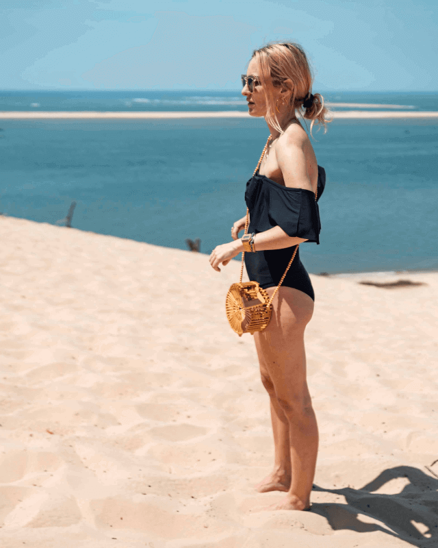 Maillot de Bain Menstruel Noir une Pièce Collerette + 1 Pochette de Rangement - My Bambou - My Bambou