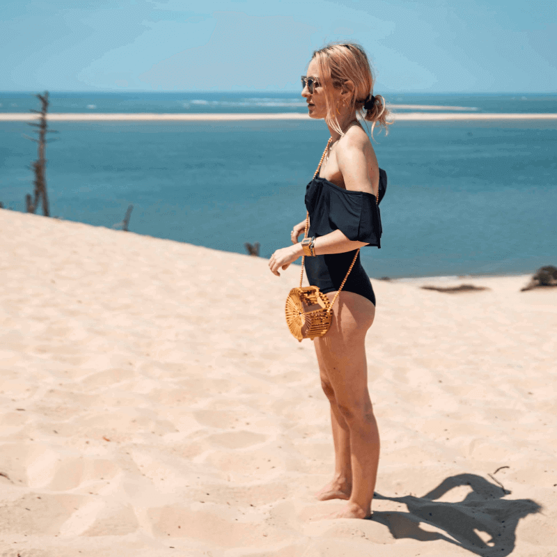 Maillot de Bain Menstruel Noir une Pièce Collerette + 1 Pochette de Rangement - My Bambou - My Bambou