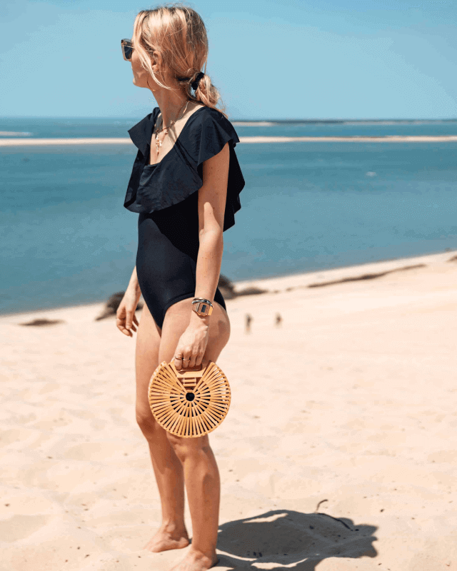 Maillot de Bain Menstruel Noir une Pièce Collerette + 1 Pochette de Rangement - My Bambou - My Bambou