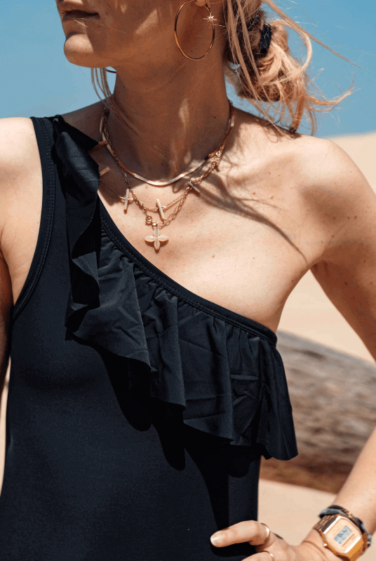 Maillot de Bain Menstruel Noir une Pièce Asymétrique + 1 Pochette de Rangement - My Bambou - My Bambou