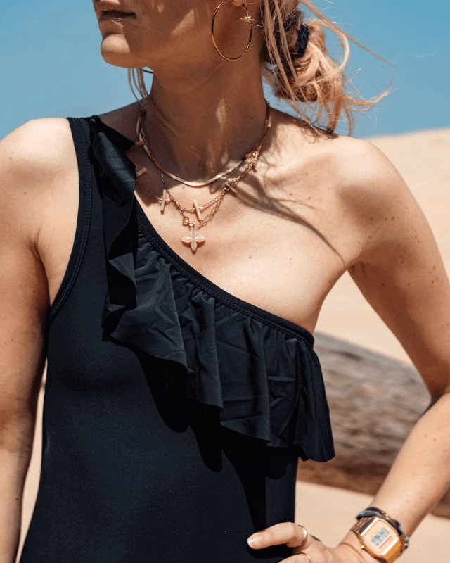 Maillot de Bain Menstruel Noir une Pièce Asymétrique + 1 Pochette de Rangement - My Bambou - My Bambou