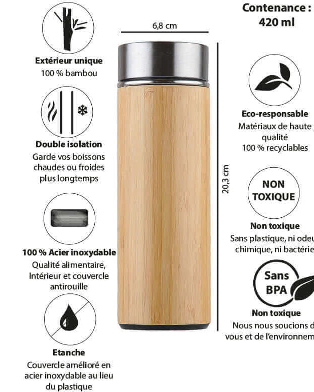 Gourde Isotherme Thermos à Personnaliser - My Bambou