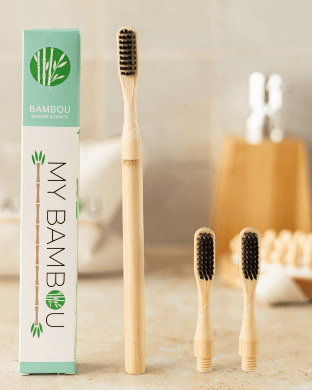 Brosse à Dents Bambou à Tête Changeable Poils Medium à Personnaliser