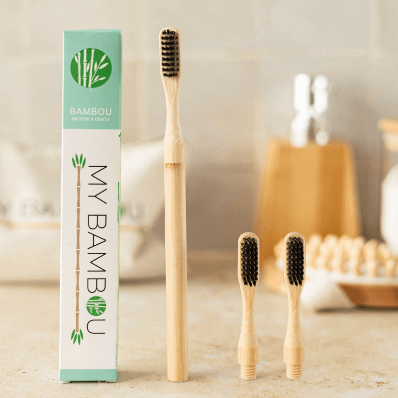 Brosse à Dents Bambou à Tête Changeable Poils Medium à Personnaliser