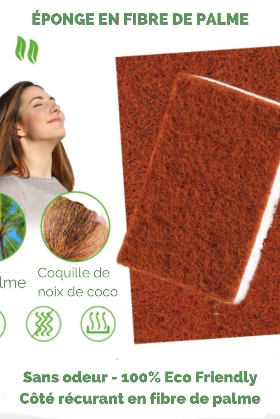 Éponges Naturelles en Fibre de Coco, Palmes & Coton - My Bambou - My Bambou