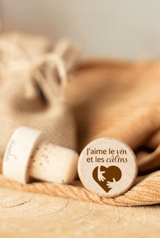 Bouchon Bouteille de Vin "J'aime le Vin et les Câlins"