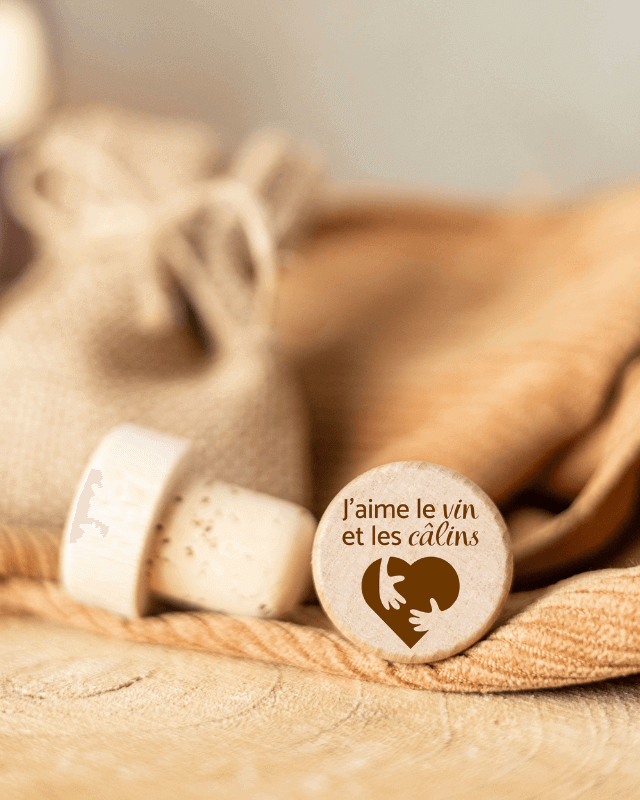 Bouchon Bouteille de Vin "J'aime le Vin et les Câlins"