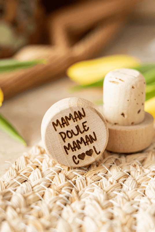 Bouchon Bouteille de Vin "Maman Poule, Maman Cool"