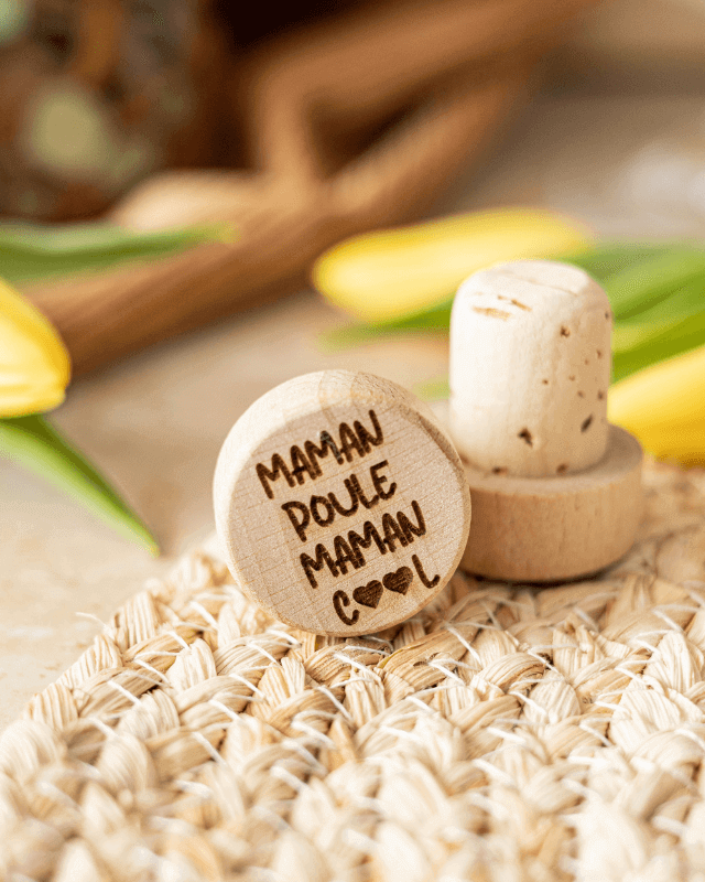 Bouchon Bouteille de Vin "Maman Poule, Maman Cool"