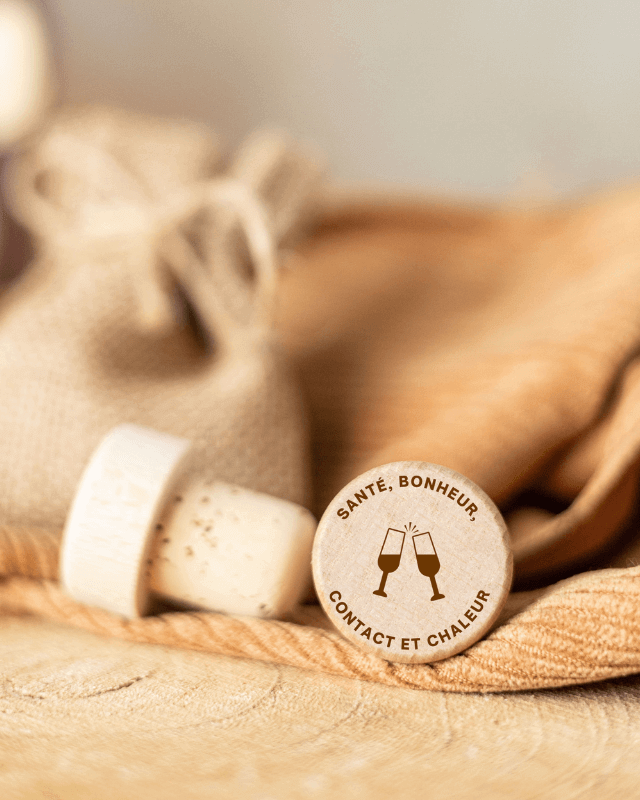 Bouchon Bouteille de Vin "Santé, Bonheur, Contact & Chaleur"