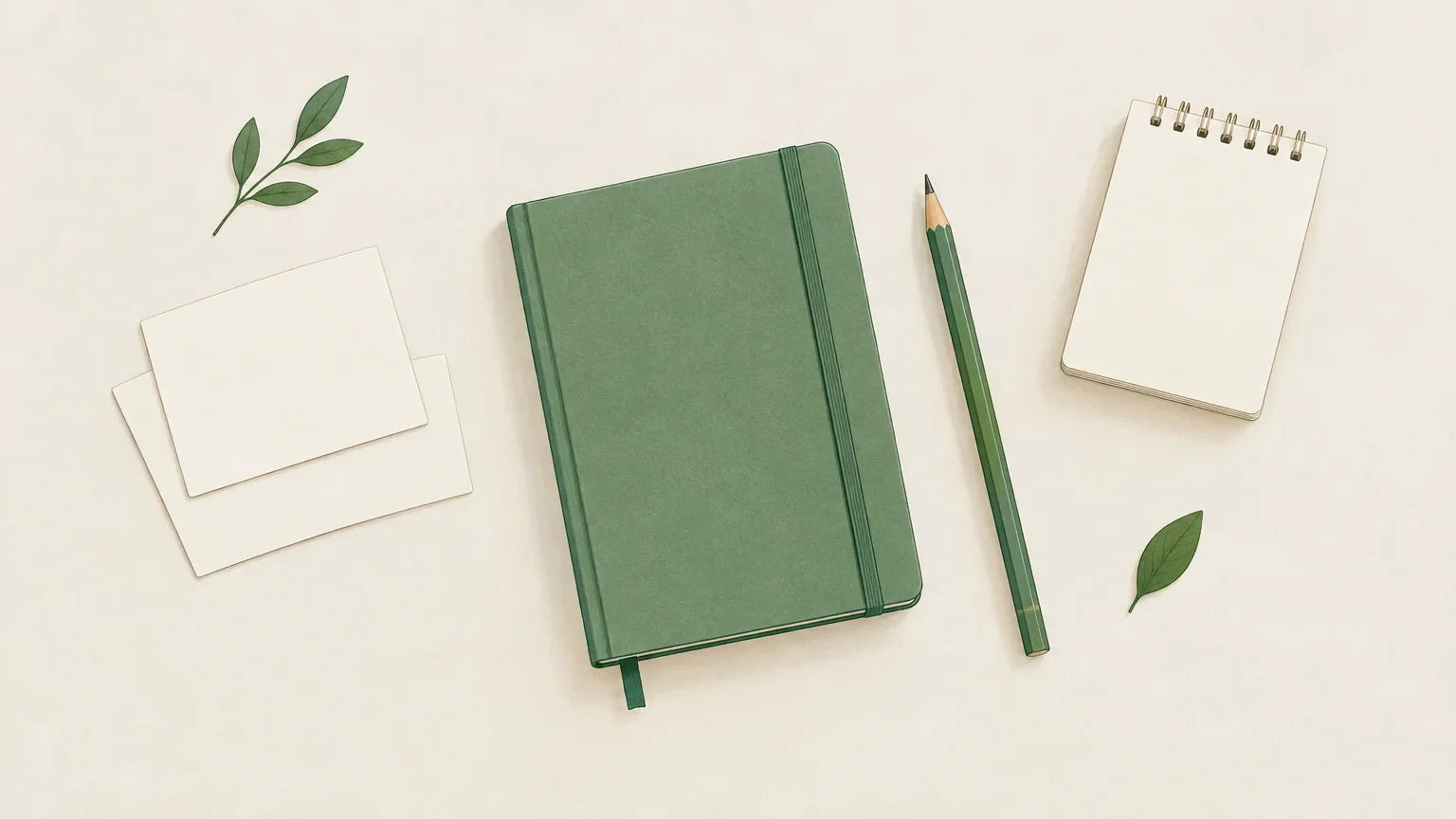 Papeterie personnalisable composée d’un carnet, de cartes, d’un crayon et d’un bloc de notes