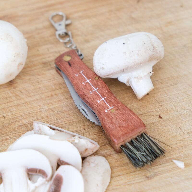 Couteau à Champignon 17cm à Personnaliser - My Bambou avec cuillère et brosse, parfait pour la cueillette des champignons.