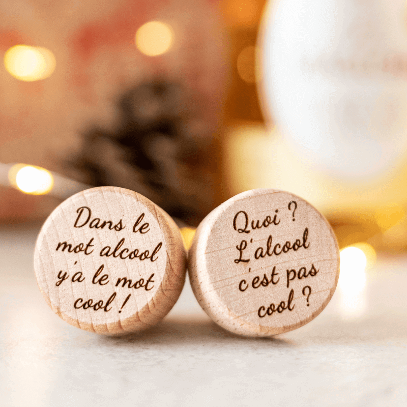 Duo de Bouchons Bouteille de Vin "Quoi l'alcool c'est pas cool" - My Bambou